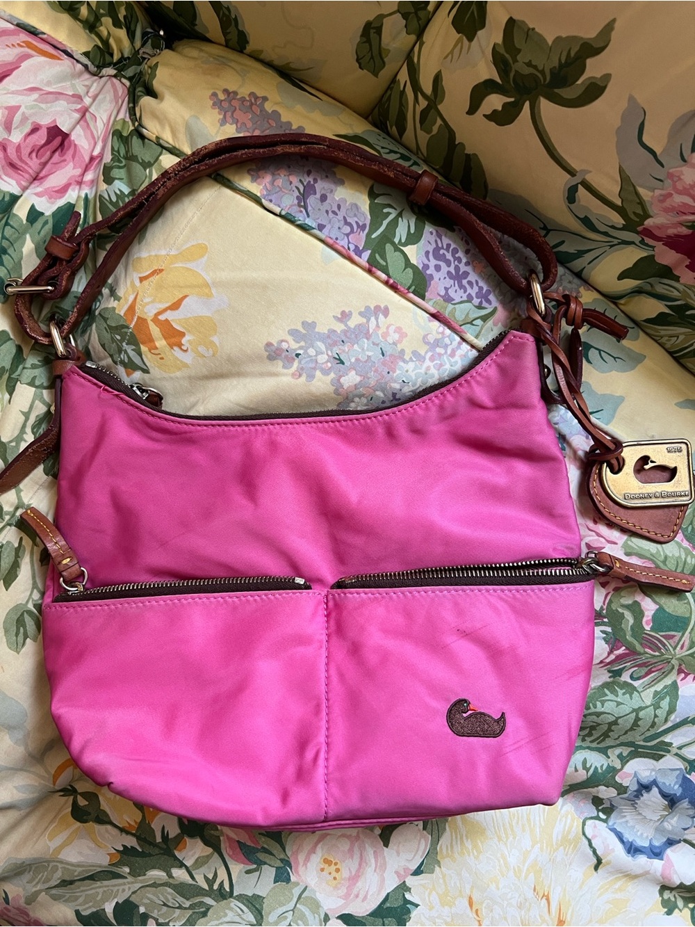 Dooney & Bourke Hot Pink Shoulder Bag with Brown Trim